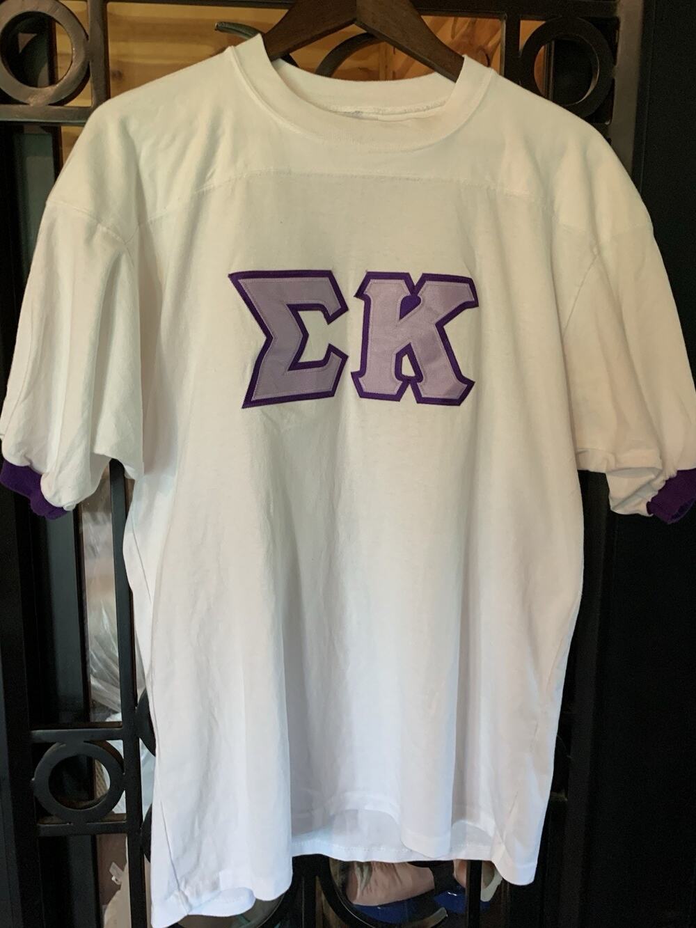 Sigma Kappa Sorority Game Jersey T-Shirt White With Purple Letters Womens Size L